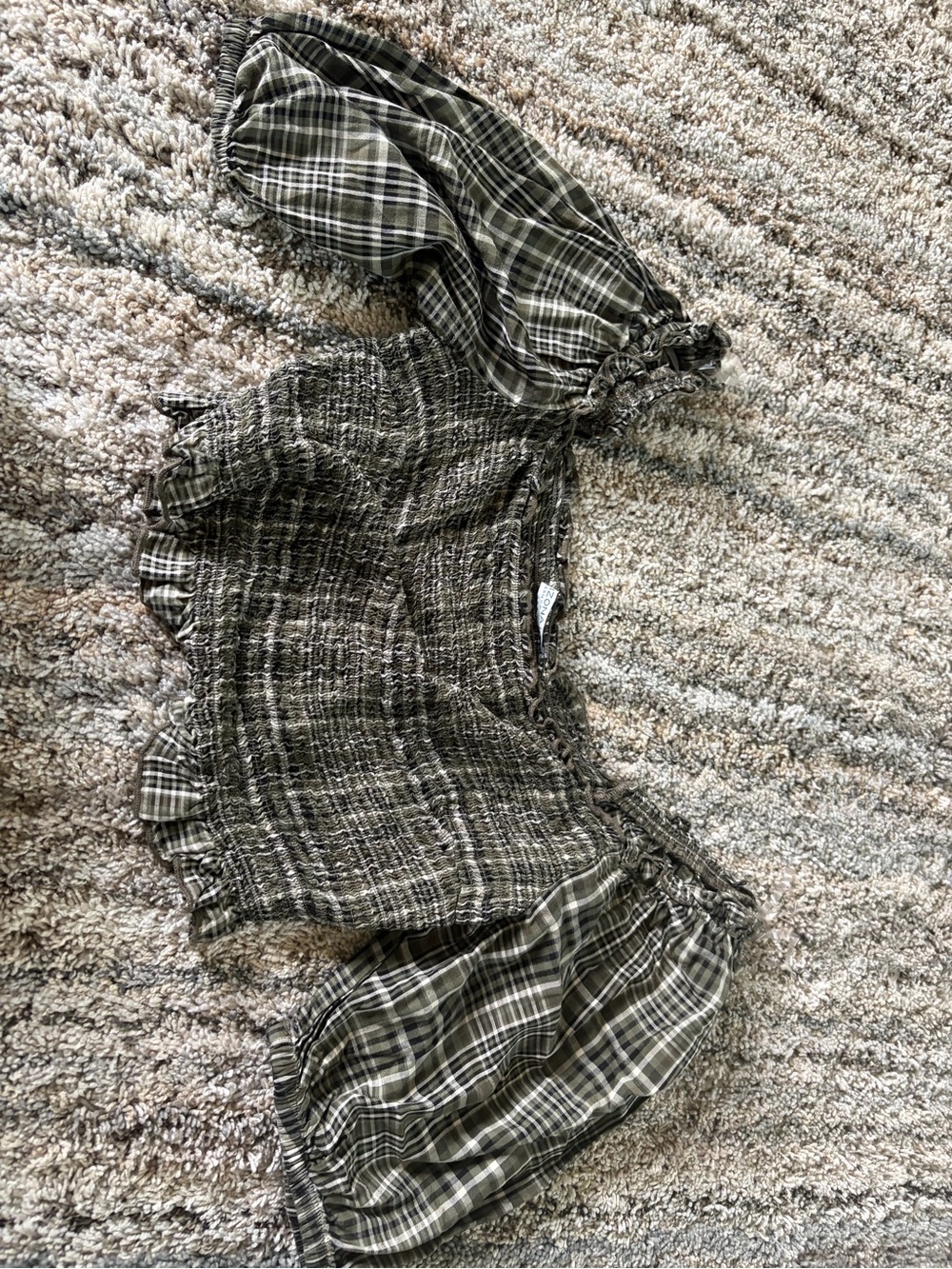 Arizona Love Olive Green Plaid Smocked Crop Top